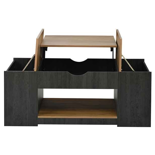 OKWISH KONFERENČNÍ stolek 109,5/59,7/43 cm šedý a hnědý z MDF se zdvihací deskou a úložným prostorem