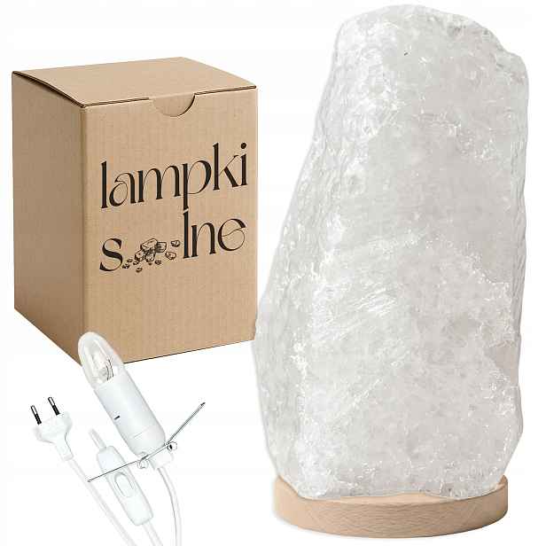 Solná lampa bílá Kłodawska z Polska 1-2 Kg Jonizator buková podstava