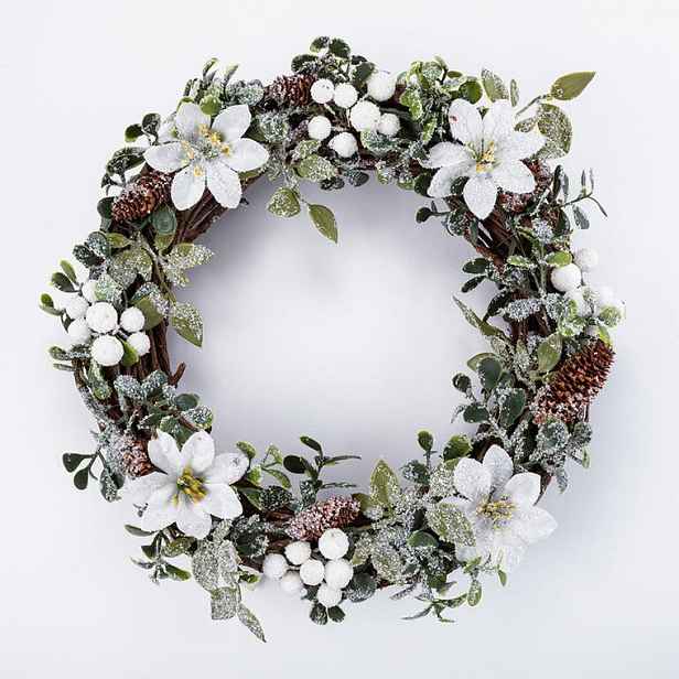 Vánoční věnec proutěný POINSETTIA bílá 30 cm