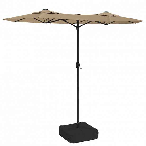 vidaXL Dvojitý zahradní slunečník s LED taupe 316 x 145 cm
