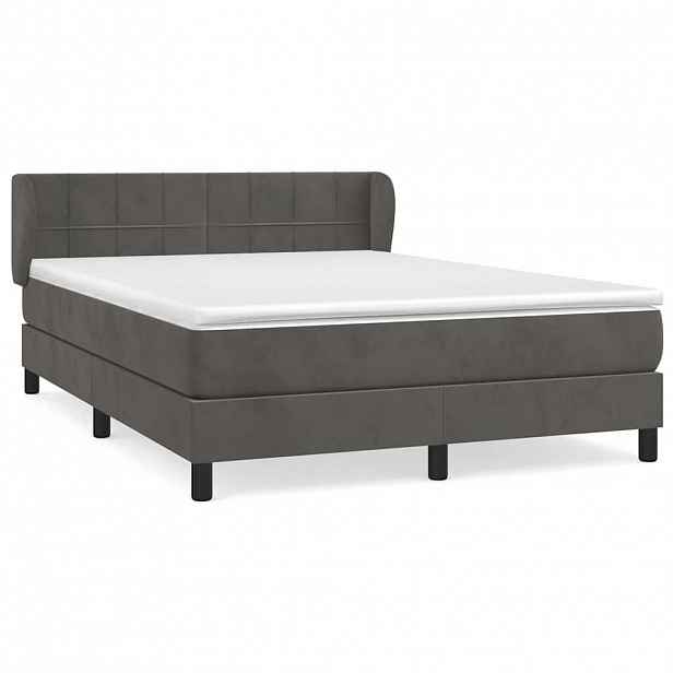vidaXL Box spring postel s matrací tmavě šedý 140 x 190 cm samet