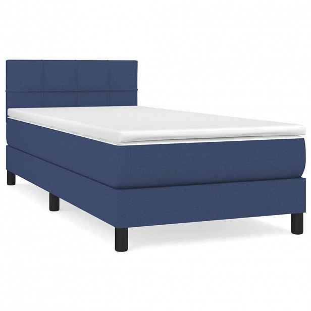 vidaXL Box spring postel s matrací modrá 90x200 cm textil