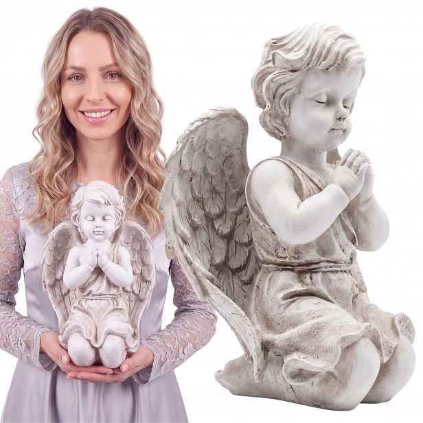 Anděl Bílý Náhrobní figurka Mrazuvzdorná Dekorace na hrob Hřbitov 33 cm