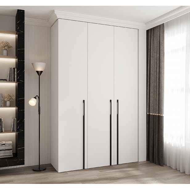 Šatní skříň Como 3 - hloubka 50 cm Rozměry: 150 cm, Pásky / úchyty: Černá, Barva korpusu + barva dveří: Bílá