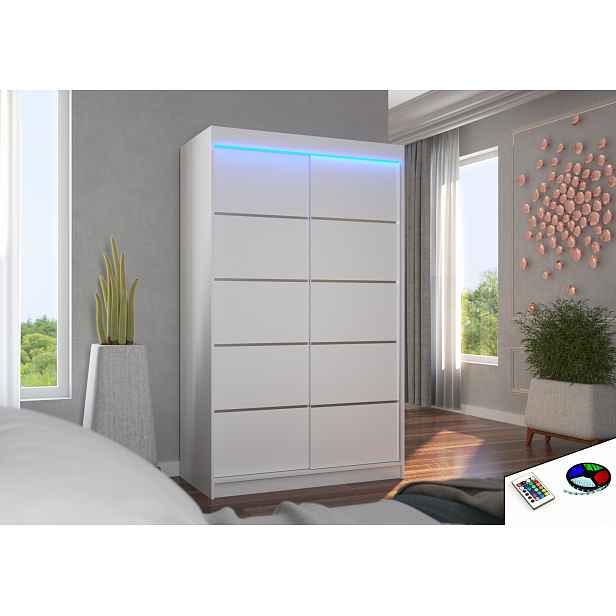 Úzká šatní skříň 120 cm s LED osvětlením JABRA - bílá