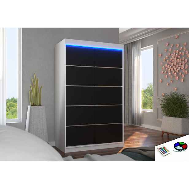 Úzká šatní skříň 120 cm s LED osvětlením JABRA - bílá / černá