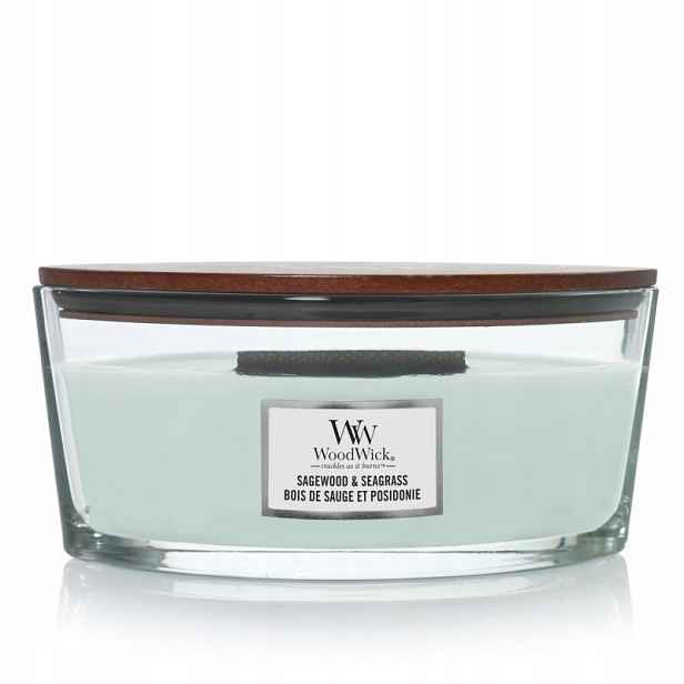 Sagewood & Seagrass – Woodwick – svíčka elipsa s dřevěným knotem