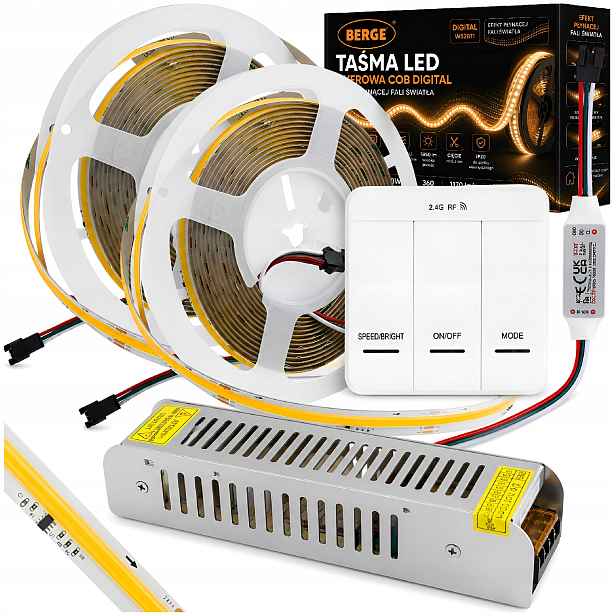 Set Led Pásek Cob 10 m 24 V Digitální Vypínač Napájecí Ovladač