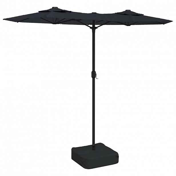 vidaXL Dvojitý zahradní slunečník s LED černý 316 x 145 cm