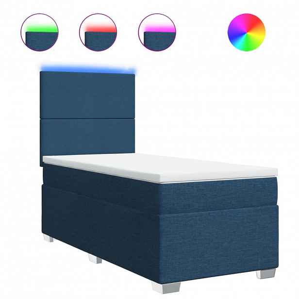 vidaXL Box spring postel s matrací modrá 90x190 cm textil