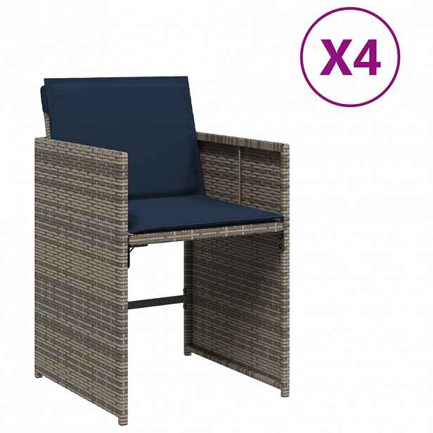 vidaXL Zahradní židle s poduškami 4 ks polyratan šedé