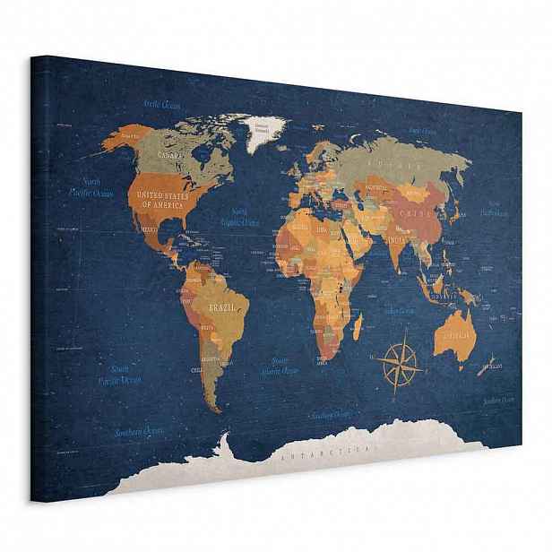 artgeist MALBA NA PLÁTNĚ, mapa světa, 90/60/1,2 cm