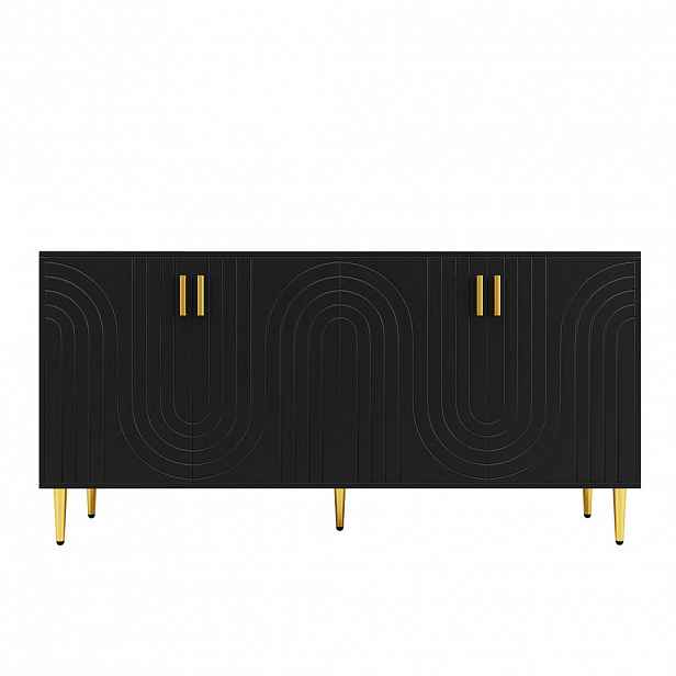 FLIEKS KOMODA Černá 152cm Vlnový design Zlaté úchyty