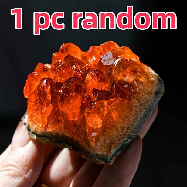 TEMU 1 ks náhodný aura oranžový křemenný minerální shluk - třpytivý vzorek kamene s bodovým hrotem pro domácí dekoraci, Glam Faux pro dekoraci na