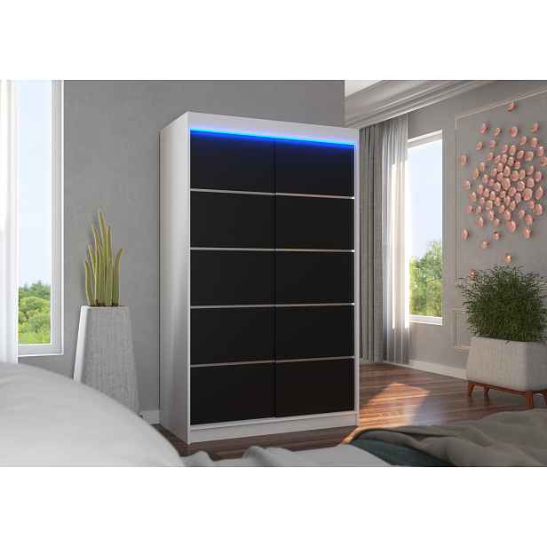 Úzká šatní skříň 120 cm s LED osvětlením JABRA - černá