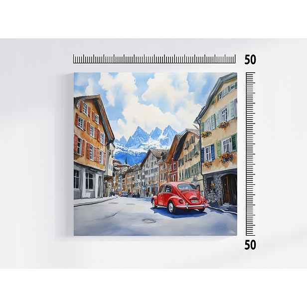Obraz Na Plátně Canvas Město Alpy Hory Auto Oldtimer 50x50
