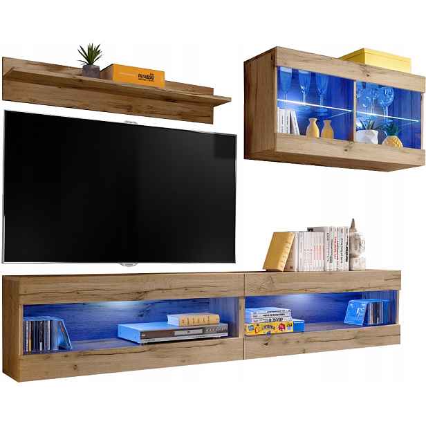 Sada Rtv nábytku Tivoli SET6 Dub Wotan/Dub Wotan, modré Led diody