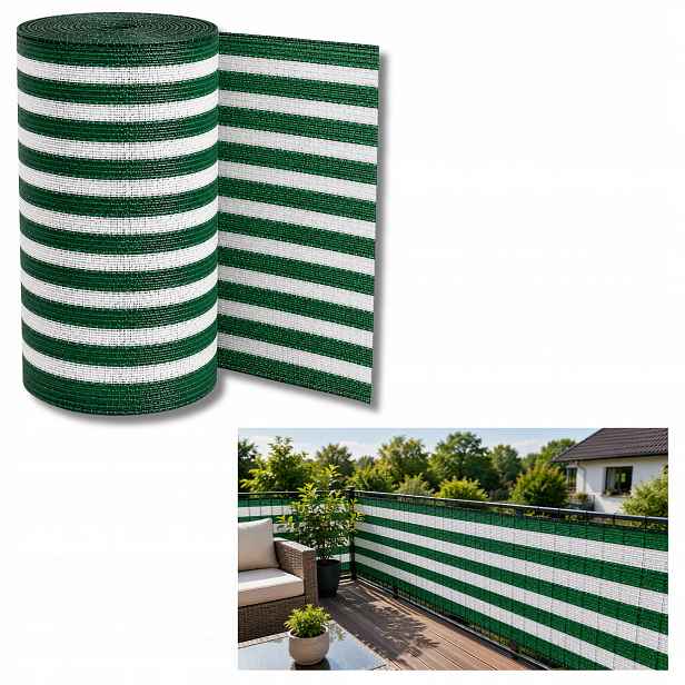 Stínící síť Zeleno bílá XXL 1,8 x 25 m Kryt na Oplocení Balkon