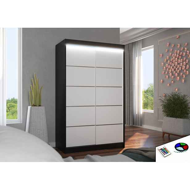 Úzká šatní skříň 120 cm s LED osvětlením JABRA - černá / bílá