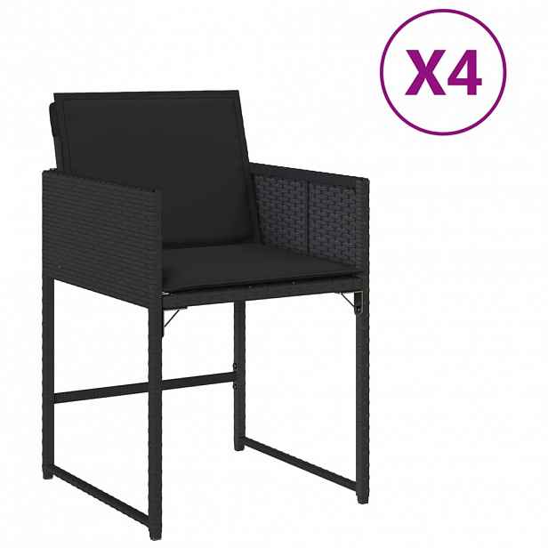 vidaXL Zahradní židle s poduškami 4 ks černé polyratan