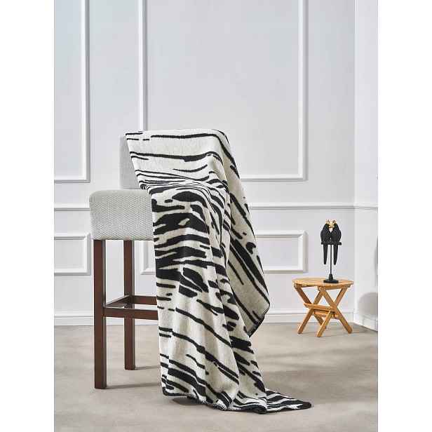Akrylová bavlněná deka 150x200 2141/2 Zebra bílá, černý přehoz