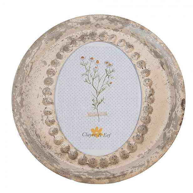 Béžový antik kovový oválný fotorámeček Vintage - Ø 30*4 cm / 18*24 cm Clayre & Eef