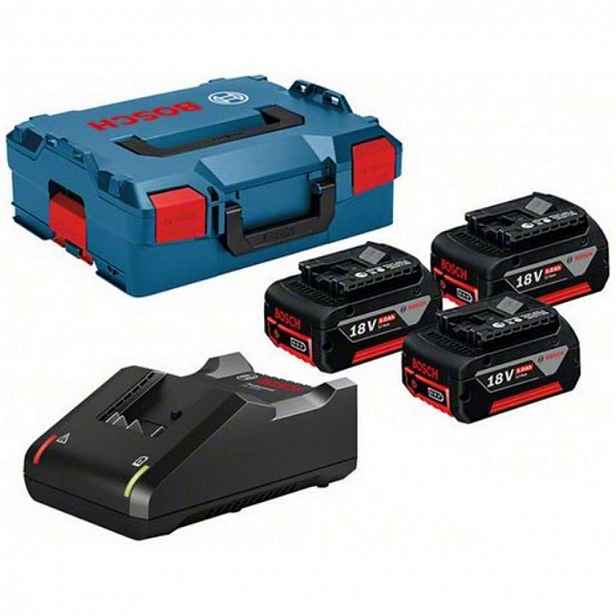 Bosch - Sada 4A nabíječky a 3x aku 18 V Li-Ion 5,0 Ah, kufr L-Boxx 0615990L3T