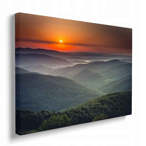 Obraz na zeď Západ slunce nad horami plátno dřevěný rám 40x30 cm