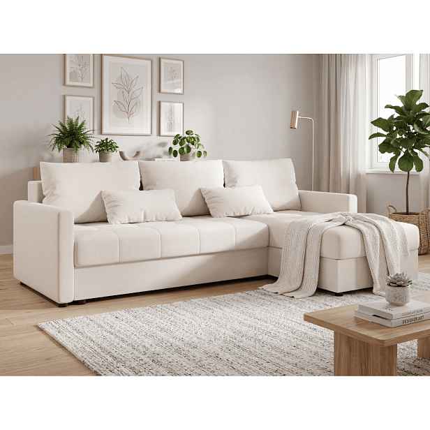 Rozkládací oboustranná sedací souprava do L VENORIA 220x143 cm, krémová + 2 polštářky ZDARMA