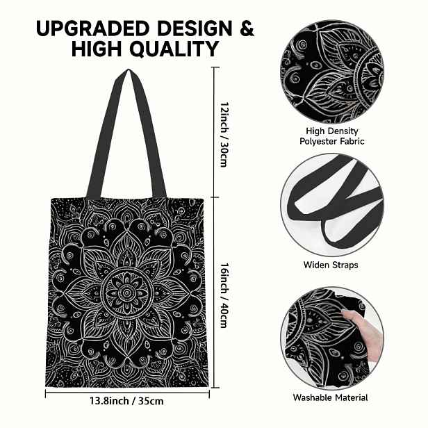 TEMU 1 ks Opakovaně použitelná nákupní taška, 2D plochý složitý květinový mandala design, univerzální crossbody taška, stylová taška do školy, lehká