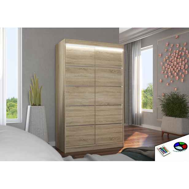 Úzká šatní skříň 120 cm s LED osvětlením JABRA - dub sonoma