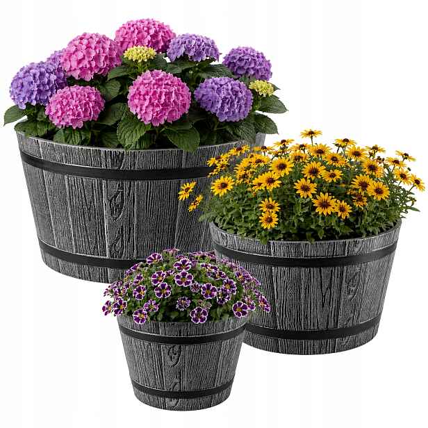 3ks Květináč 23+30+40 cm Na Květiny Kulatý Šedý Set