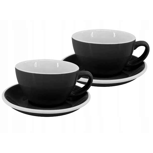 Set 2 ks Latte šálek s podšálkem Roma, 250 ml, černý