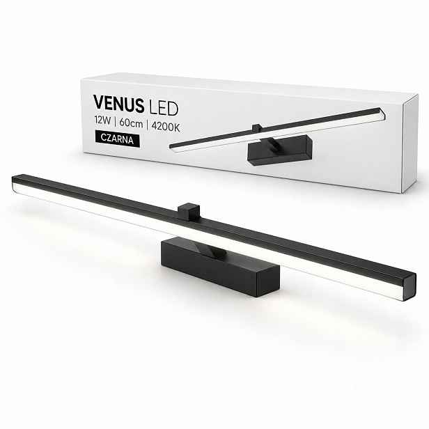 Venus 60 cm Led lampa nad zrcadlo 12W černá 4200K IP44 nástěnné svítidlo 840lm