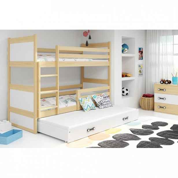 Dětská patrová postel s výsuvnou postelí RICO 200x90 cm Růžová Šedá