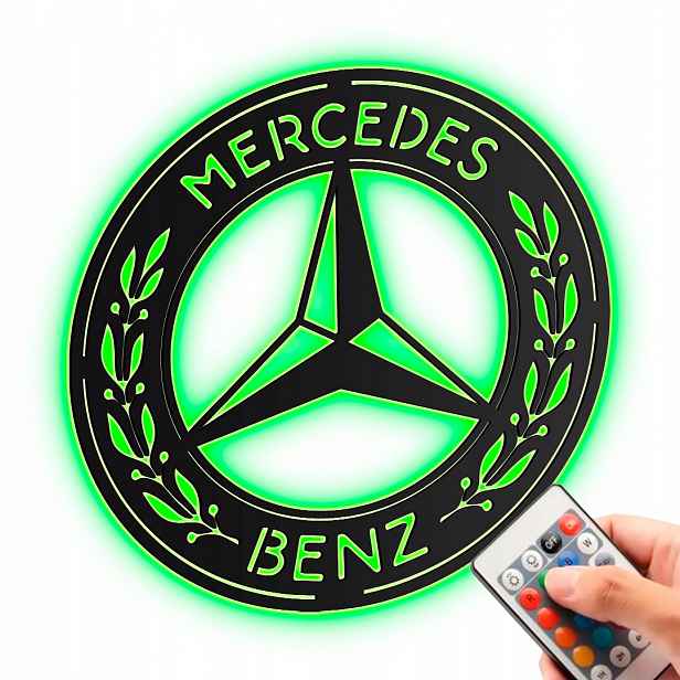 Logo Mercedes Benz Dřevěný obraz Noční Lampa Led Dárek Rgb dálkové ovládání
