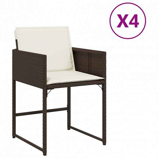 vidaXL Zahradní židle s poduškami 4 ks hnědé polyratan