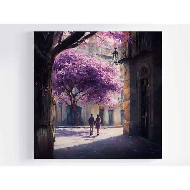 Obraz Na Plátně Canvas Akvarel Město Fialové Dřevo Pár Procházka 50x50
