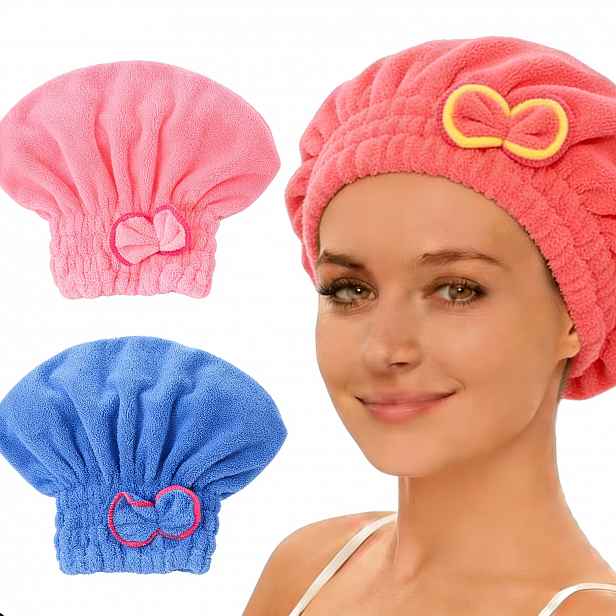 TEMU 3ks Fleecová Ručník na Vlasy, Rychleschnoucí Turban proti Křehkosti Vlasů, Měkká Plyšová Čepice do Sprchy s Mašlí pro Domov a Cestování