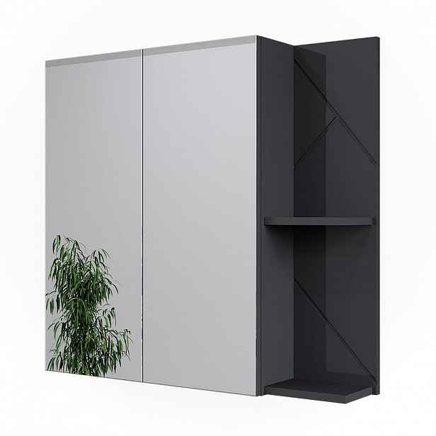 Vicco SKŘÍŇKA SE ZRCADLEM DO KOUPELNY Irma Antracit vysoký lesk/antracit 80 x 75 cm