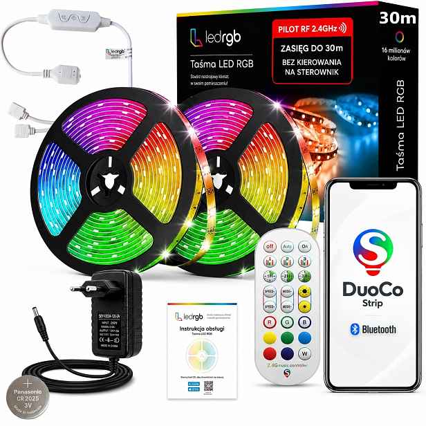 Set Led pásek 30M Rgb 5050 Aplikace Bluetooh Dálkový Ovladač Rádiový 2.4G Hudba