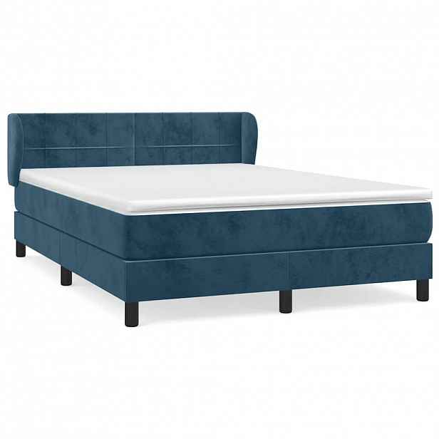 vidaXL Box spring postel s matrací tmavě modrá 140x200 cm samet
