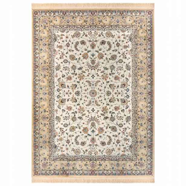 Koberec do obývacího pokoje 135 x 195 cm, klasický krémový vzor s třásněmi