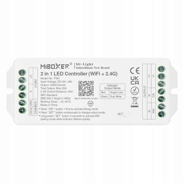 Kontroler pro Led pásky 2v1 Bílý WiFi MiLight PW2 Miboxer