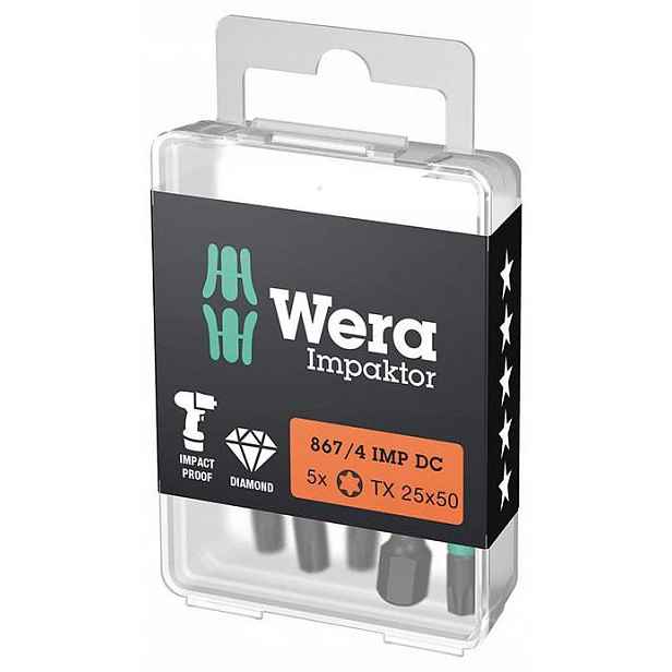 Bit Impaktor 1/4" Din 3126 E63 Torx T25x50mm 5 kusů Wera
