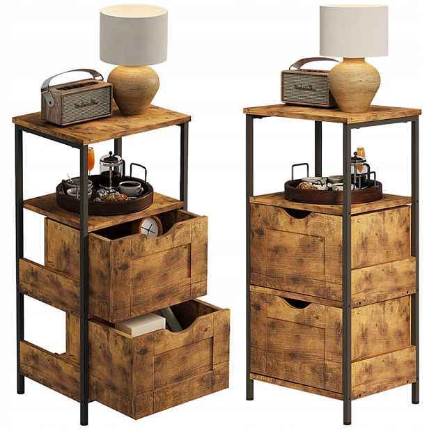 Noční Stolek Stolek Ložnice Komoda Zásuvky Tmavě Hnědá Loft Retro 80 CM