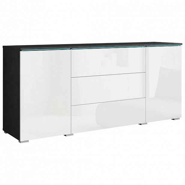 P & B ŠIROKÁ KOMODA, antracitová, vysoce lesklá bílá, 150/67,9/39,5 cm