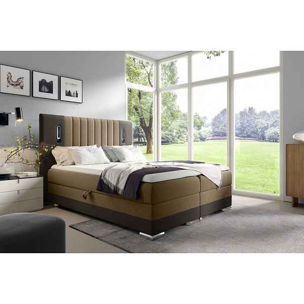 Jednolůžková postel 120x200 DELIA s LED osvětlením - světle hnědá / tmavě hnědá + topper ZDARMA