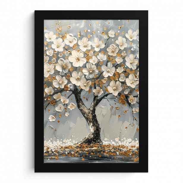 MuchoWow PLAKÁT V RÁMU Strom - Květiny - Bílá - Příroda - Umění 20x30 cm