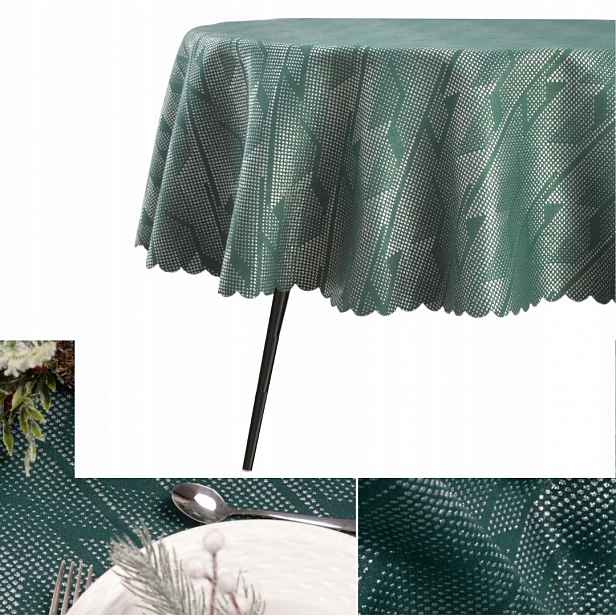Ubrus Odolný Vůči Skvrnám Ovál 130X220 CM Zelený Stříbrný Oválný Vánoce Štědrý Den